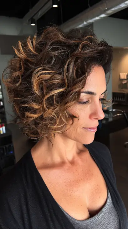 Golden Balayage Curly Bob
