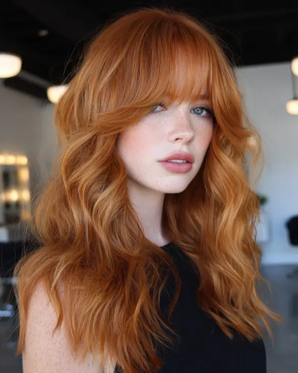Shaggy Ginger Layers with Curtain Bangs
