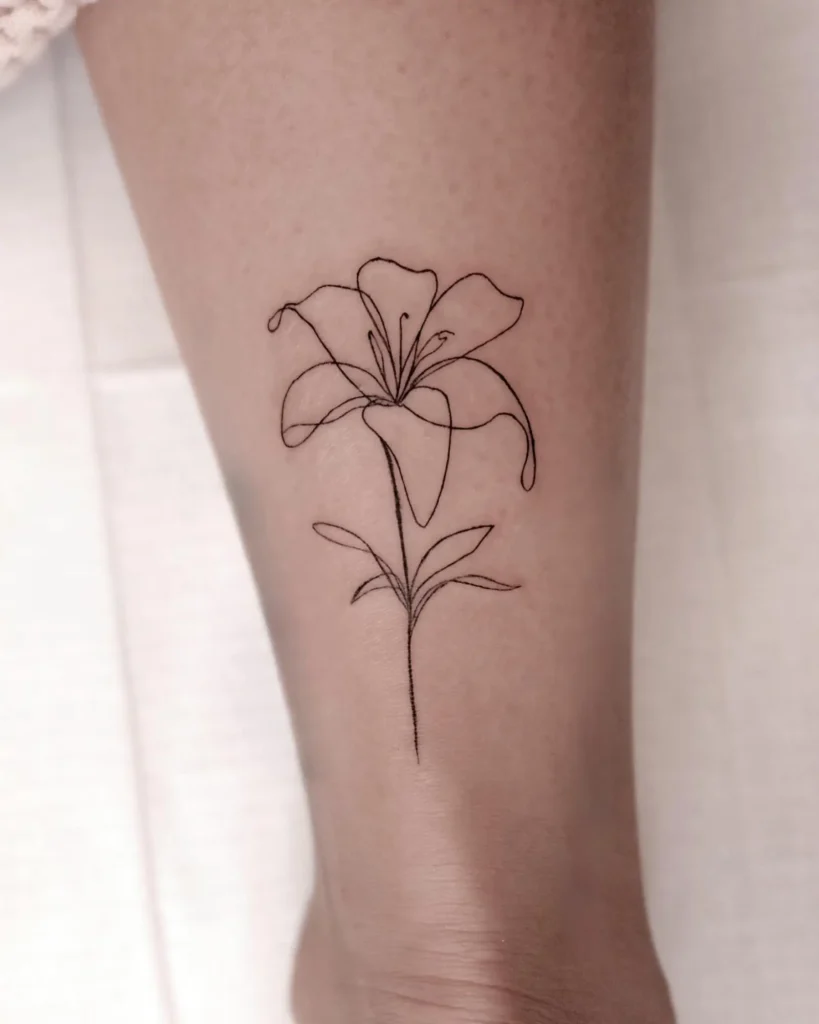 Single-Line Flower Tattoo – Strength Hidden in Simplicity