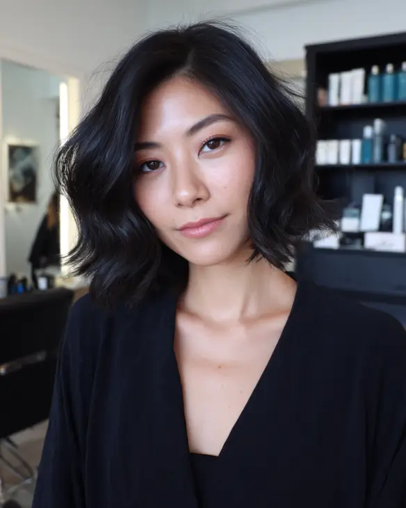 Softly Tousled Wavy Black Bob